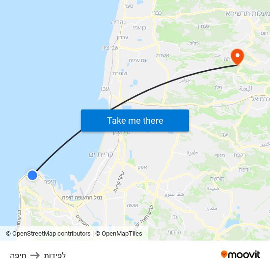 חיפה to לפידות map