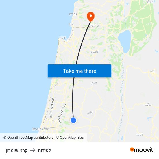 קרני שומרון to לפידות map