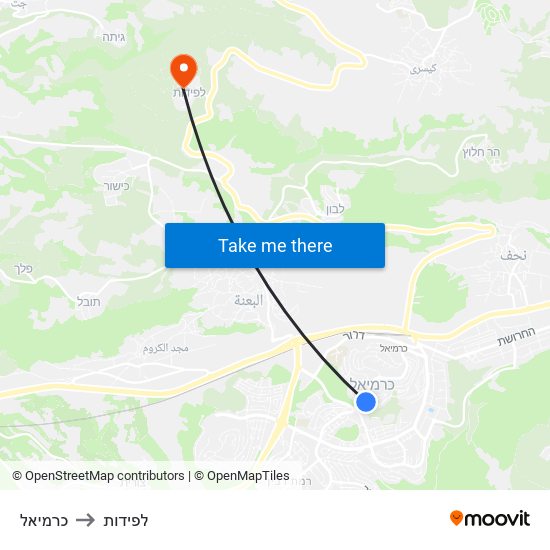 כרמיאל to לפידות map