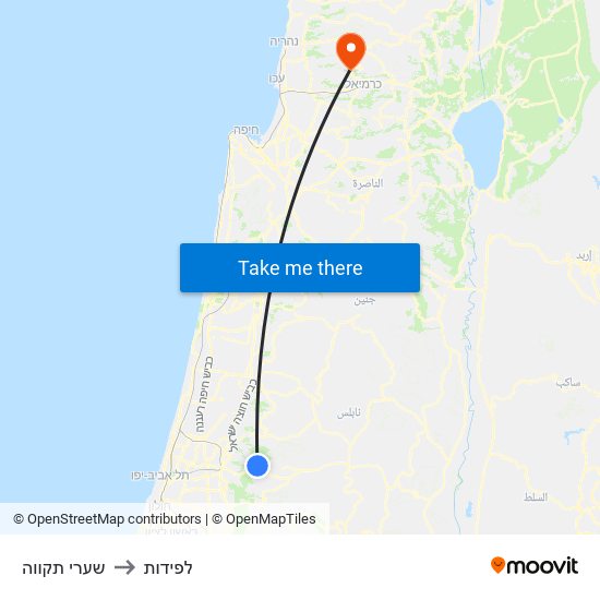 שערי תקווה to לפידות map