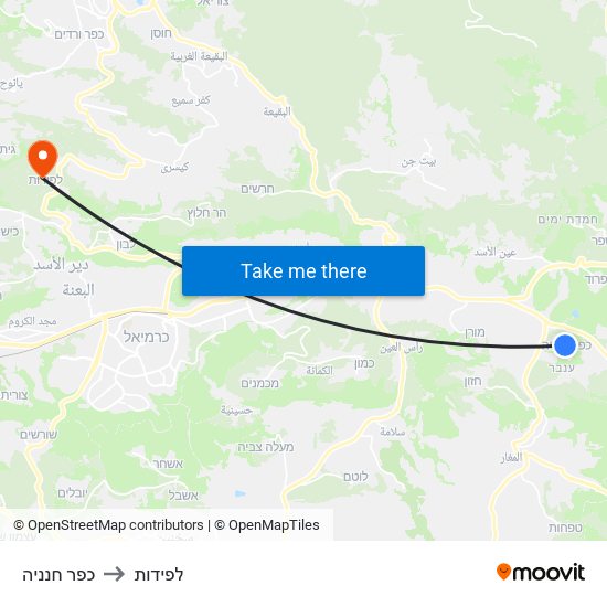 כפר חנניה to לפידות map