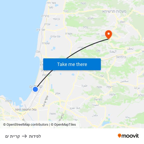 קריית ים to לפידות map