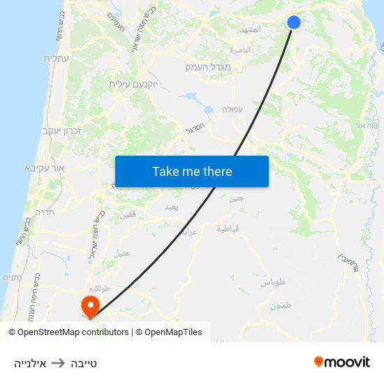 אילנייה to טייבה map