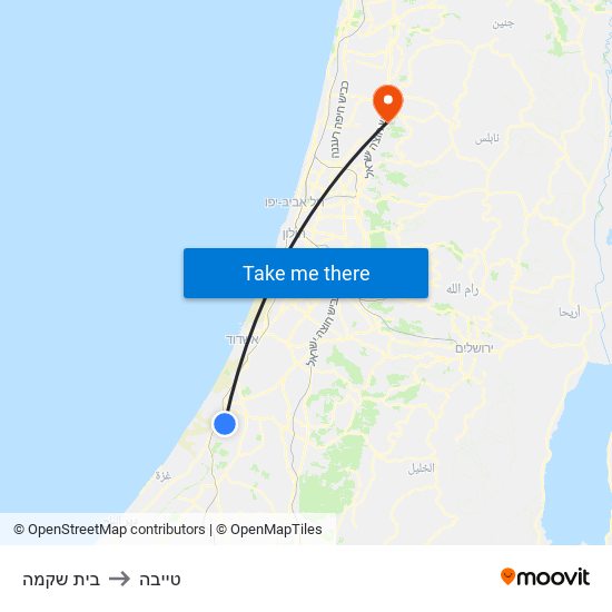 בית שקמה to טייבה map