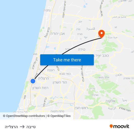 הרצלייה to טייבה map