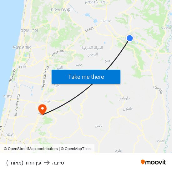 עין חרוד (מאוחד) to טייבה map