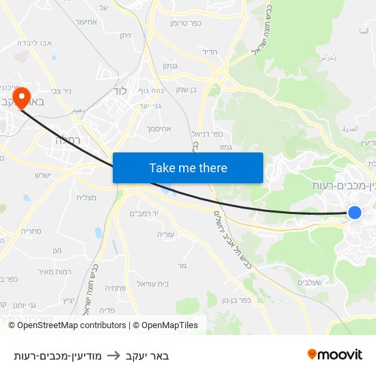 מודיעין-מכבים-רעות to באר יעקב map