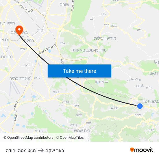 מ.א. מטה יהודה to באר יעקב map