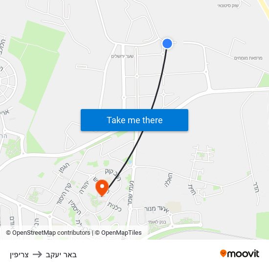 צריפין to באר יעקב map