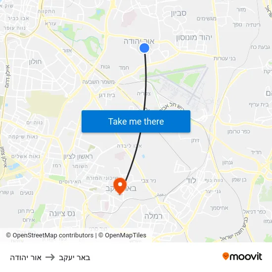 אור יהודה to באר יעקב map