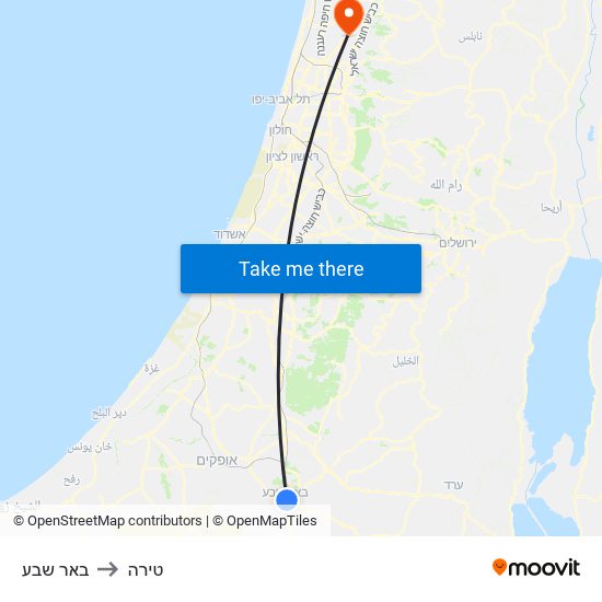 באר שבע to טירה map