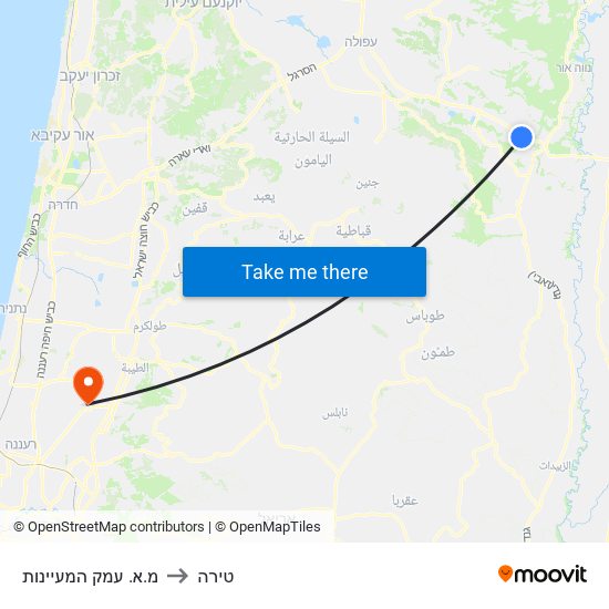 מ.א. עמק המעיינות to טירה map