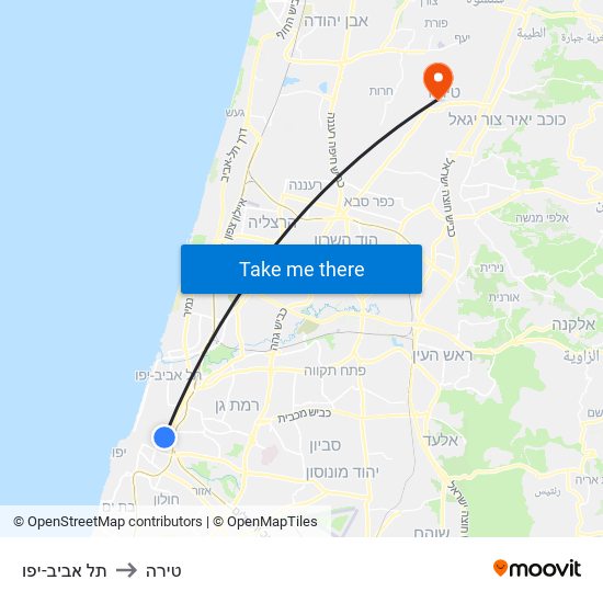 תל אביב-יפו to טירה map