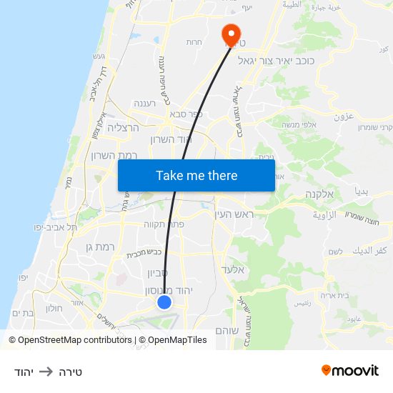 יהוד to טירה map