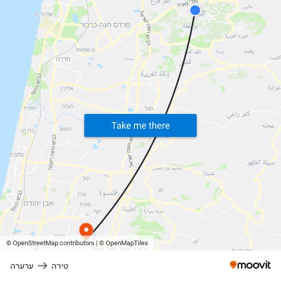 ערערה to טירה map