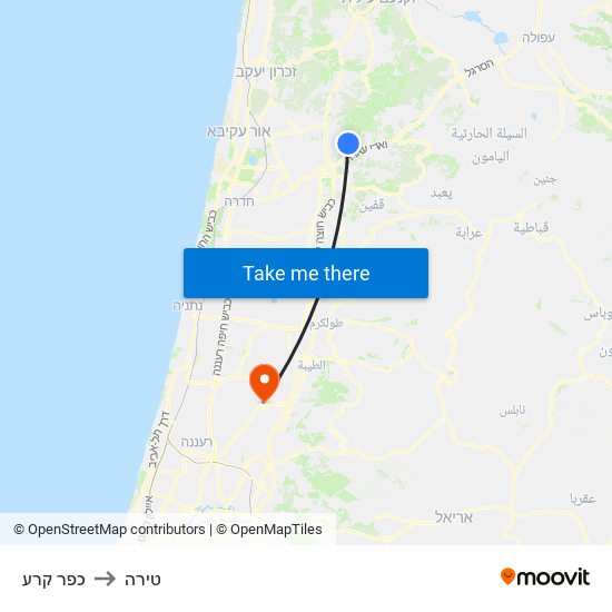 כפר קרע to טירה map