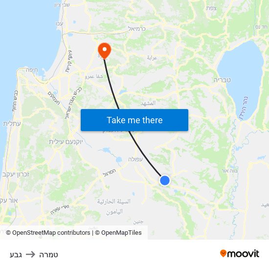 גבע to טמרה map