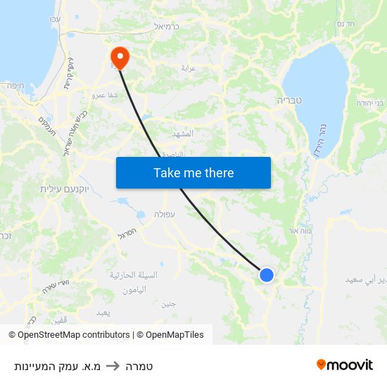 מ.א. עמק המעיינות to טמרה map