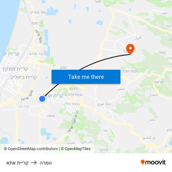 קריית אתא to טמרה map