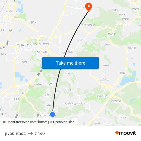 בסמת טבעון to טמרה map