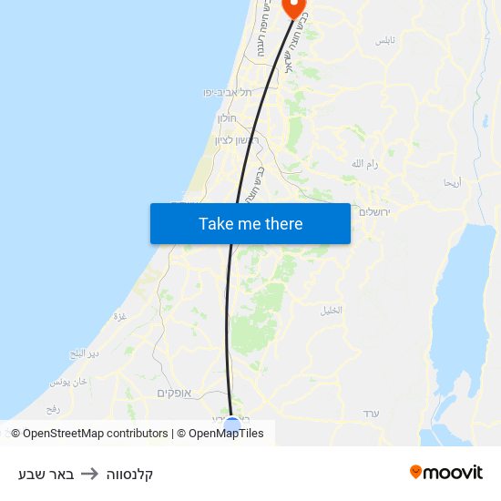 באר שבע to קלנסווה map