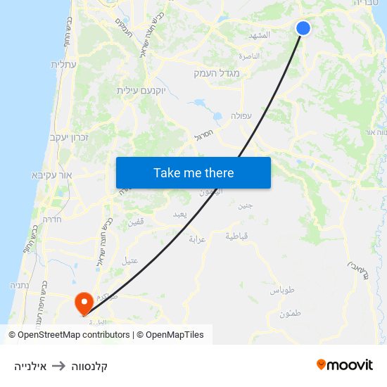 אילנייה to קלנסווה map