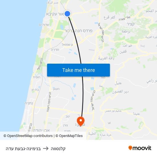 בנימינה-גבעת עדה to קלנסווה map