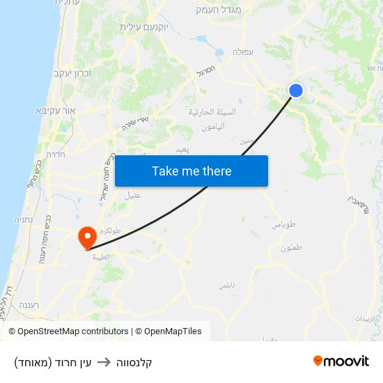 עין חרוד (מאוחד) to קלנסווה map