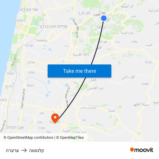 ערערה to קלנסווה map