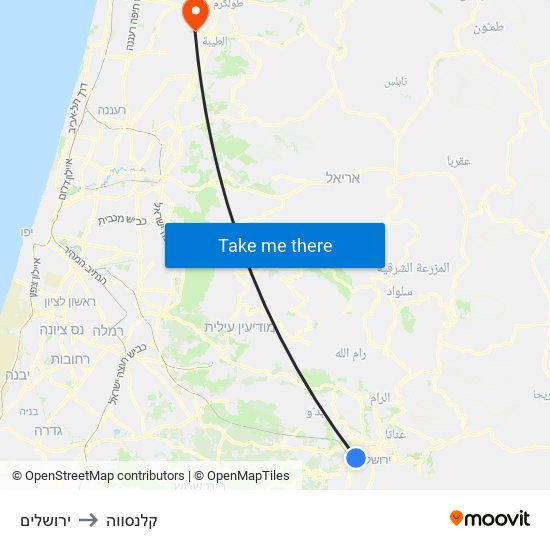 ירושלים to קלנסווה map