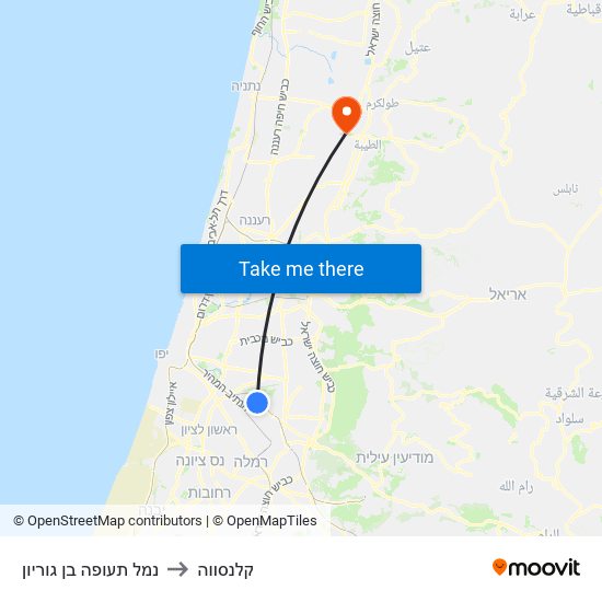 נמל תעופה בן גוריון to קלנסווה map