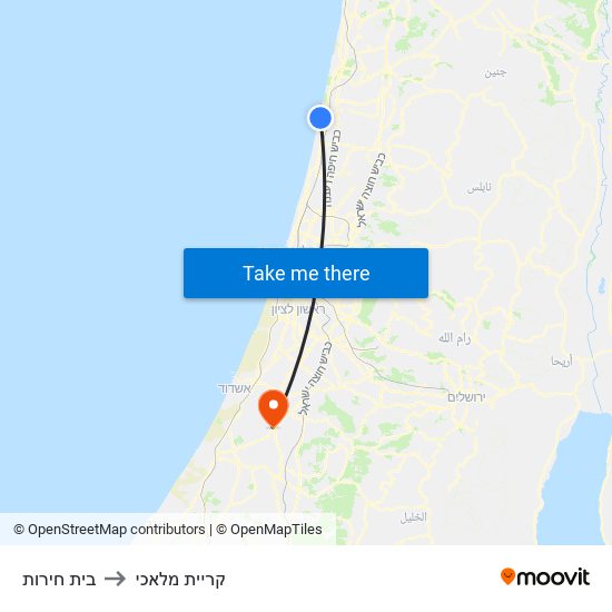 בית חירות to קריית מלאכי map