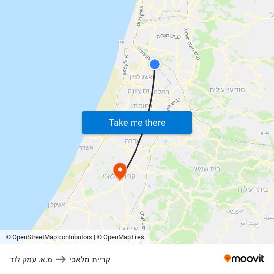 מ.א. עמק לוד to קריית מלאכי map