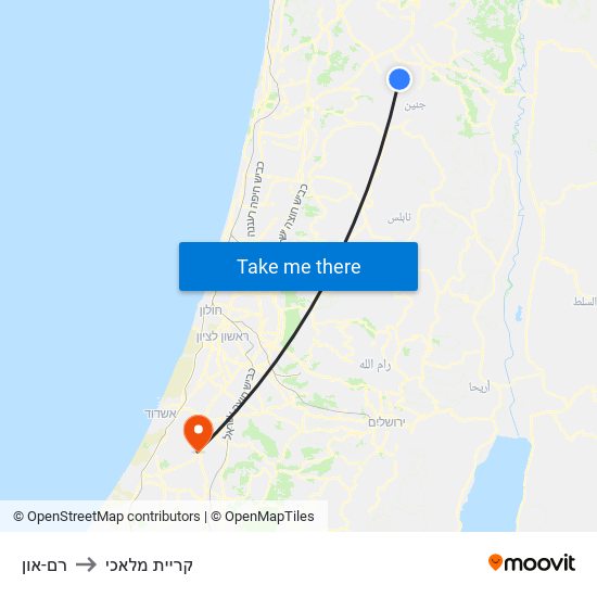 רם-און to קריית מלאכי map