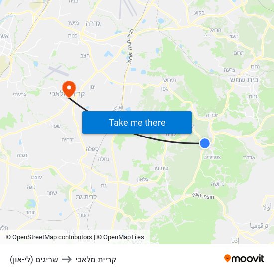 שריגים (לי-און) to קריית מלאכי map