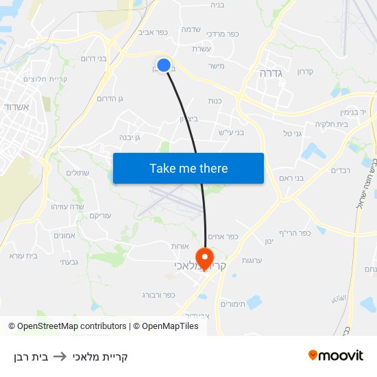 בית רבן to קריית מלאכי map