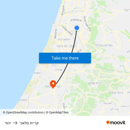 יהוד to קריית מלאכי map