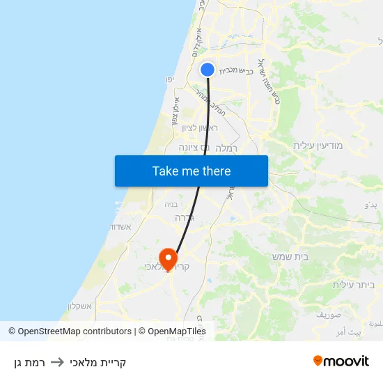 רמת גן to קריית מלאכי map