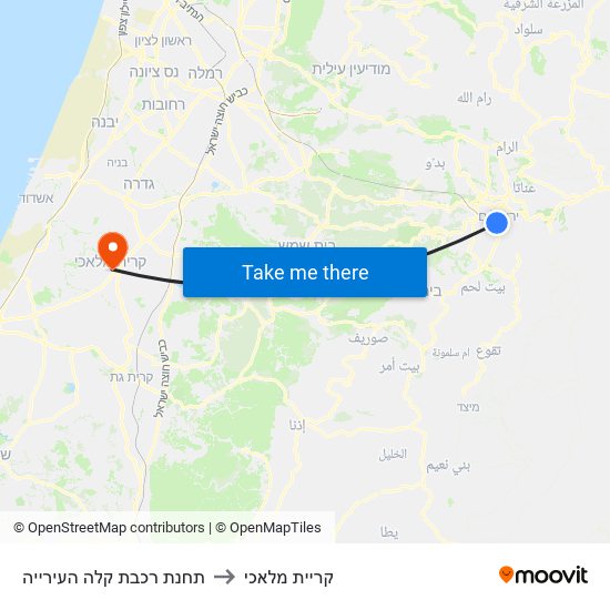 תחנת רכבת קלה העירייה to קריית מלאכי map