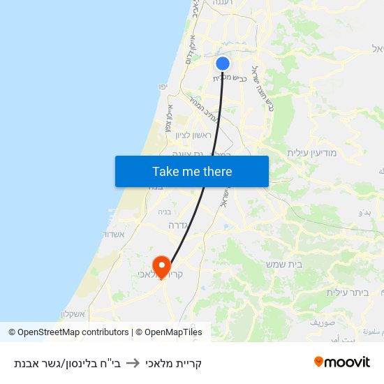 בי''ח בלינסון/גשר מבצע ארנון to קריית מלאכי map