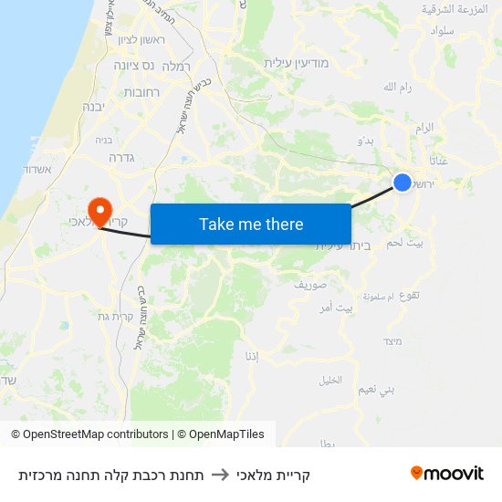 תחנת רכבת קלה תחנה מרכזית to קריית מלאכי map