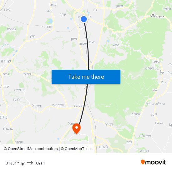 קריית גת to רהט map