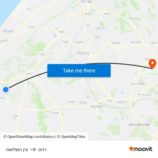 עין השלושה to רהט map