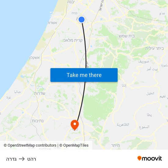 גדרה to רהט map