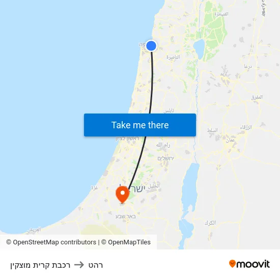 רכבת קרית מוצקין to רהט map