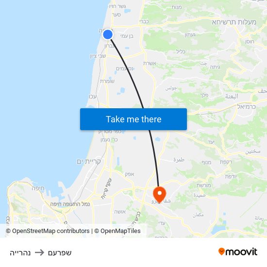 נהרייה to שפרעם map