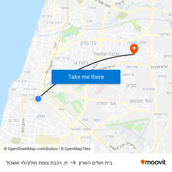 ת. רכבת צומת חולון/לוי אשכול to בית חולים השרון map