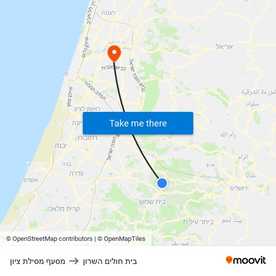 מסעף מסילת ציון to בית חולים השרון map