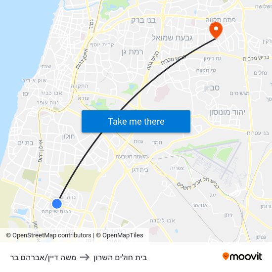 משה דיין/אברהם בר to בית חולים השרון map
