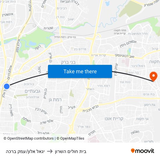 יגאל אלון/עמק ברכה to בית חולים השרון map